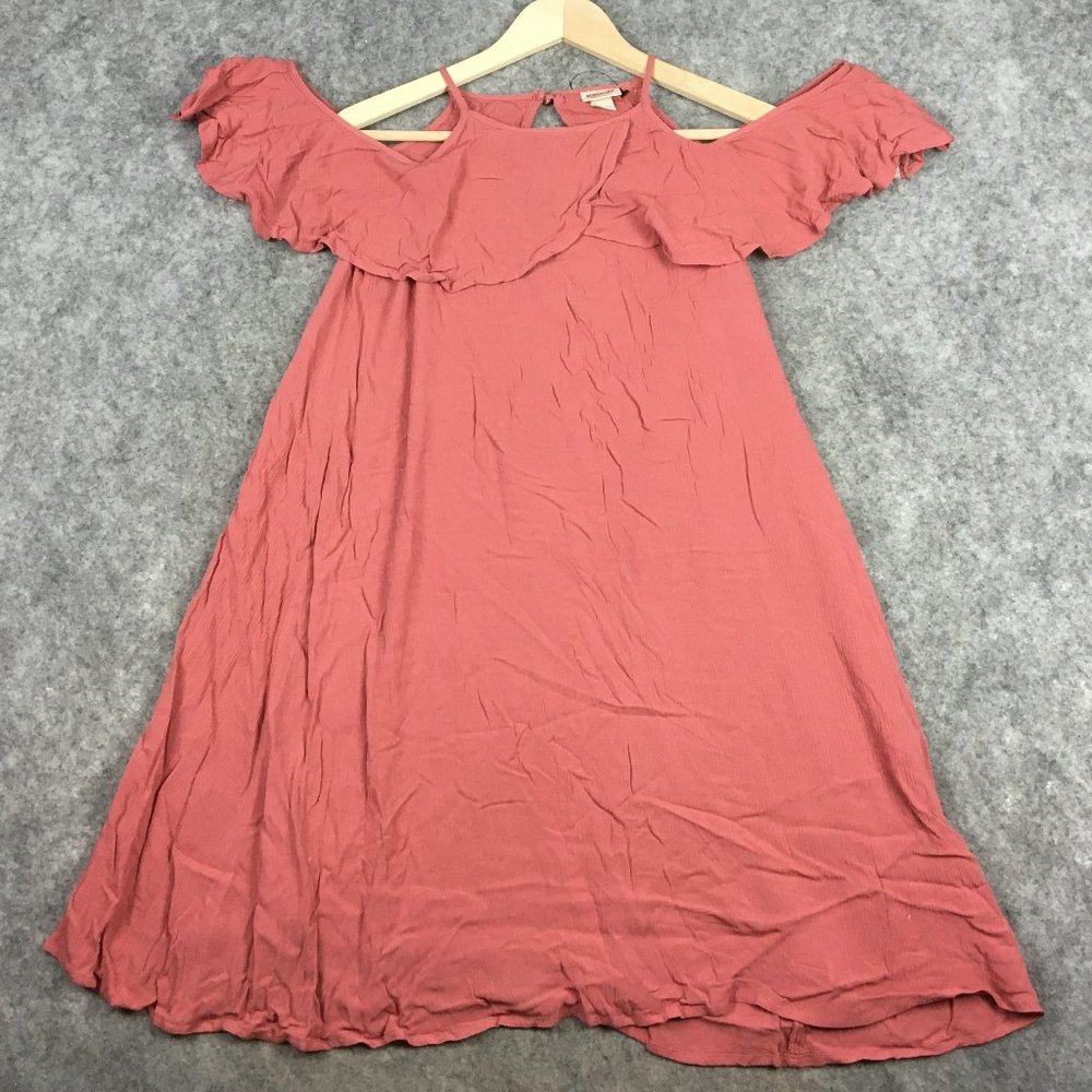 Mossimo Dress XS Mini Pink Off Shoulder Ruffle Gauze A Line Trapeze Casual Solid